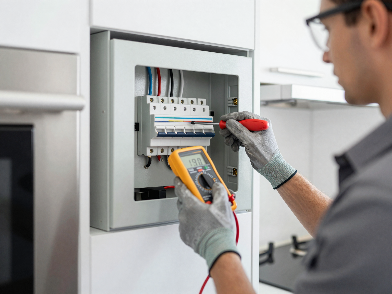 Electrical panel installation in modern kitchen