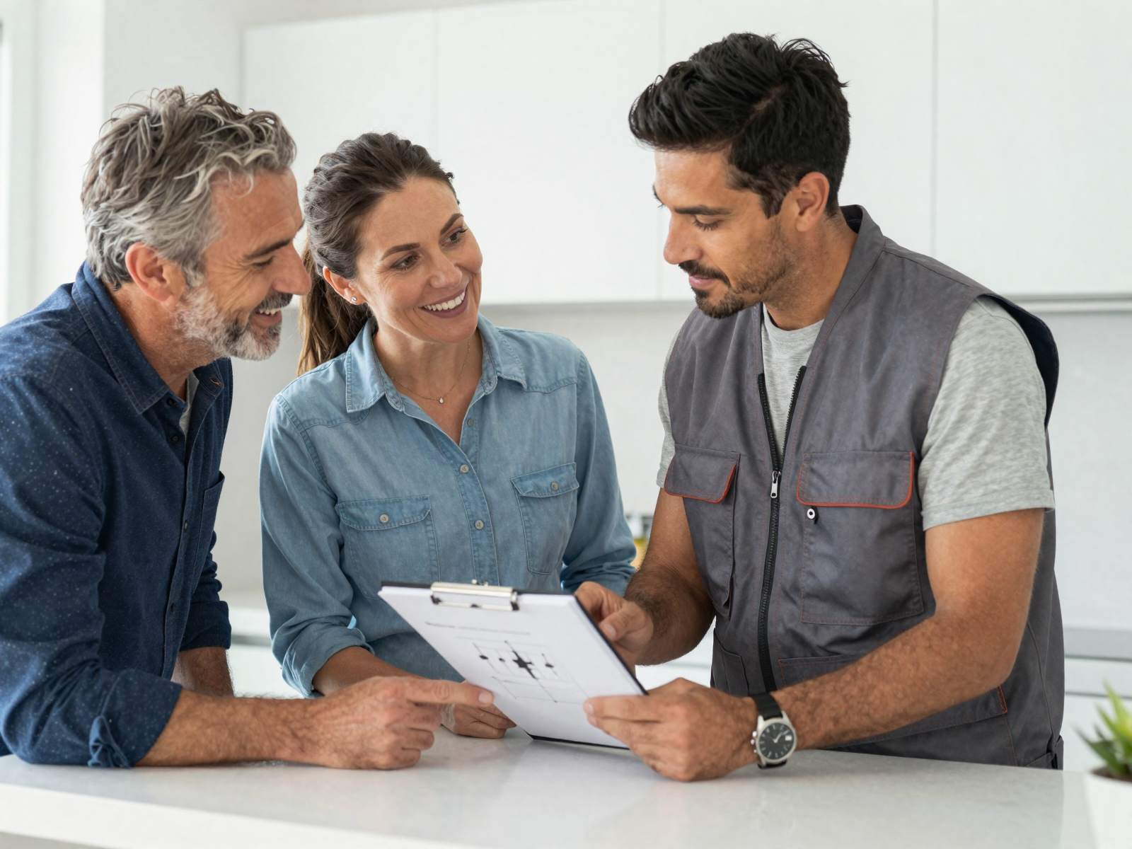 Satisfied customer with finished electrical work